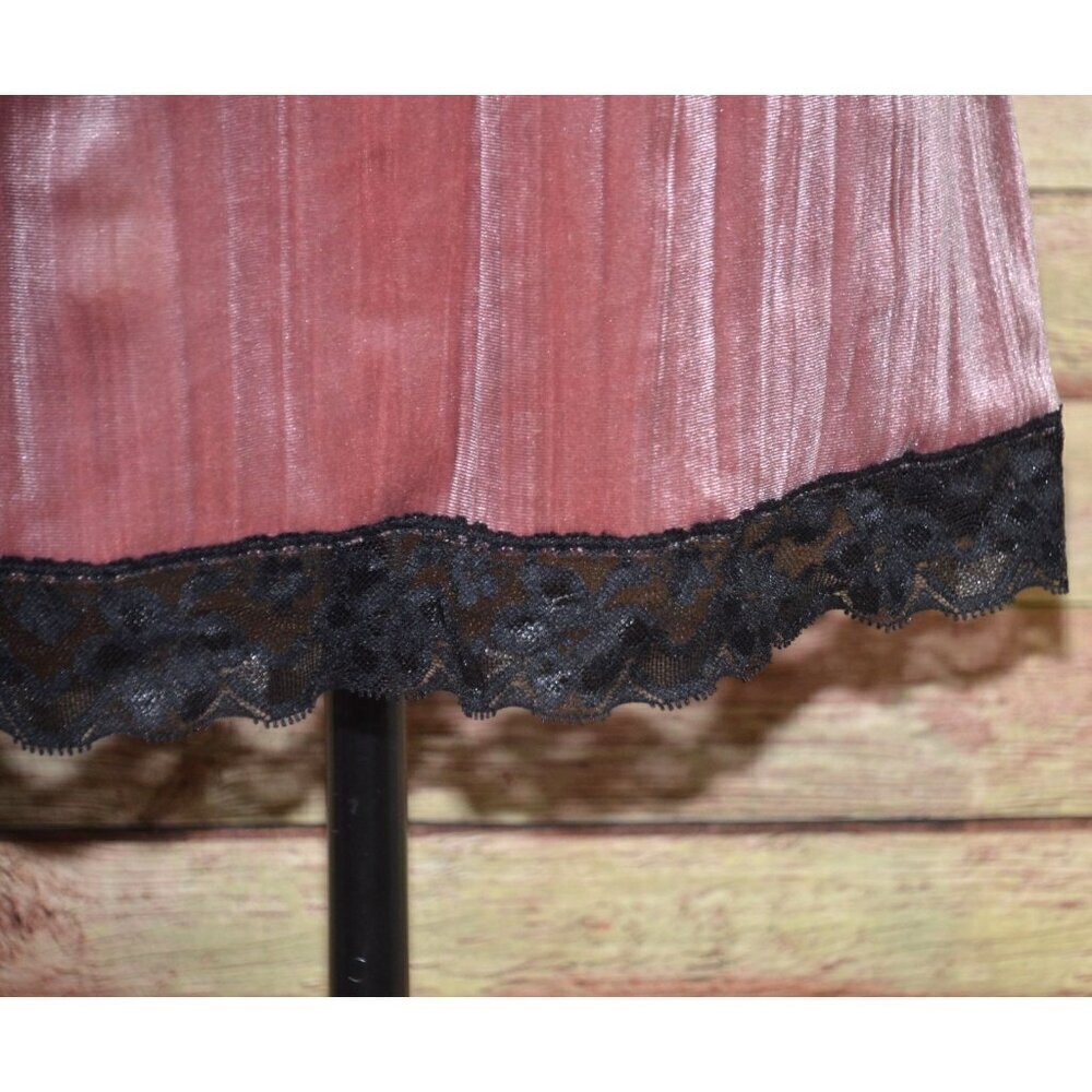 Y2K No Boundaries Ladies XL 15 Rose Pink Velvet Black Lace Baby Doll Tank Top - Picture 4 of 9